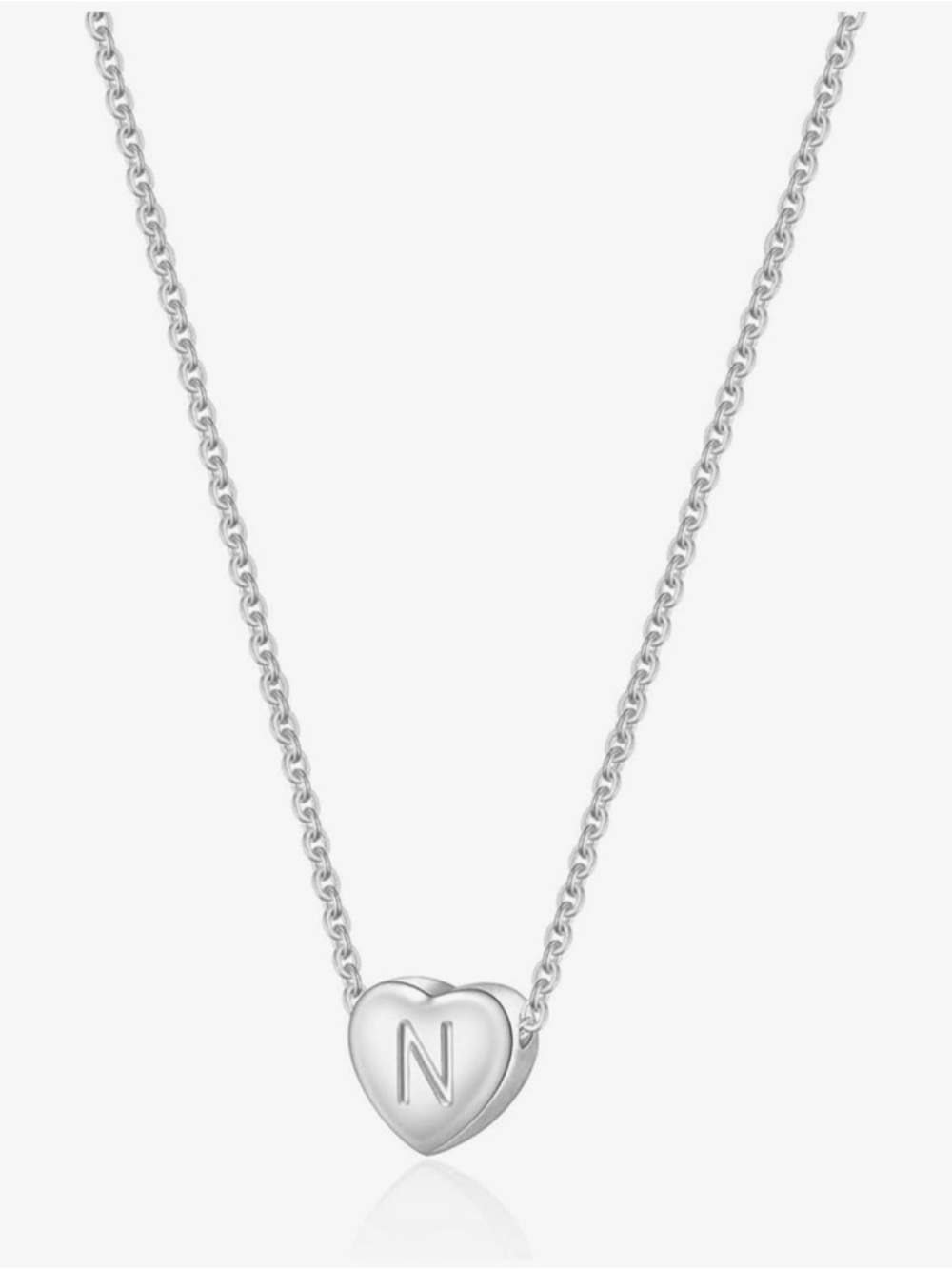 Stainless Steel Heart Initial Necklace - Silver - Picture 2 of 4